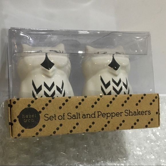 Owl Salt Pepper Set Ceramic Black White - Picture 1 of 7